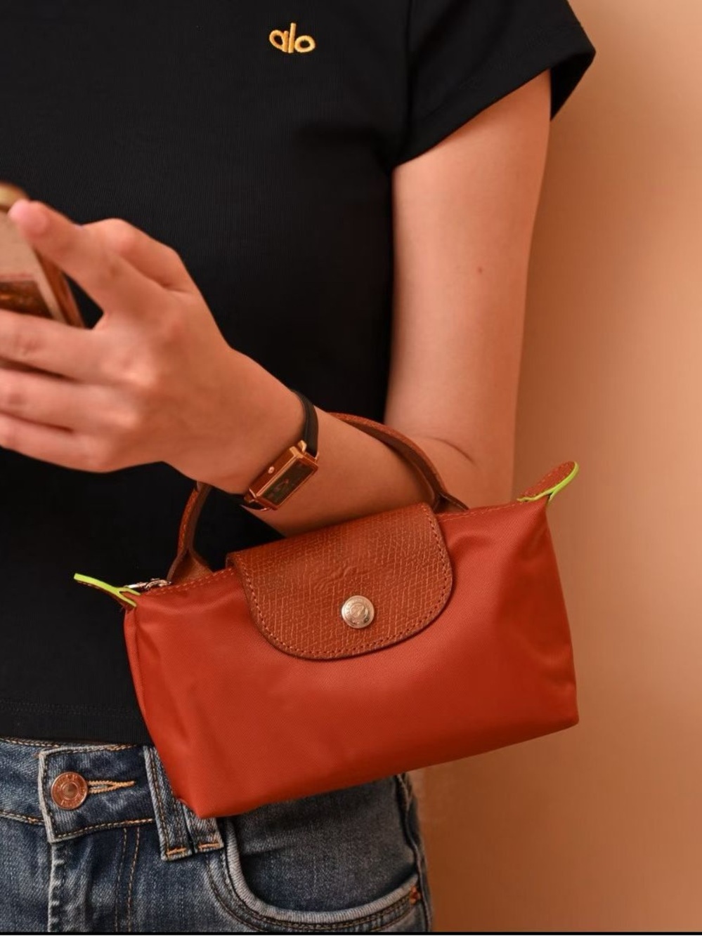 New Longchamp Le Pliage Recycled Canvas Cosmetics Case - Chestnut - Picture 9 of 11